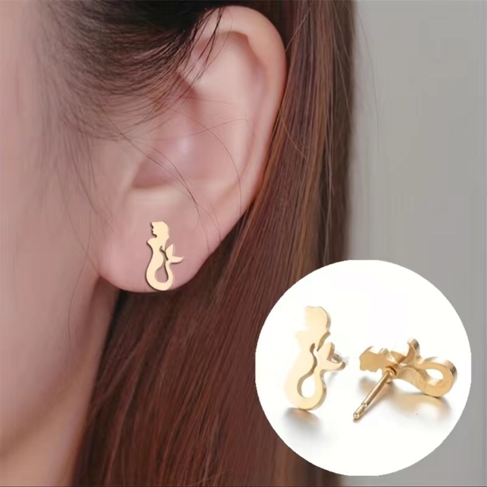 ❤️ Dainty Cute Mermaid Stud Earrings Gift| Available in Gold, Silver, Rose Gold - Picture 6 of 7